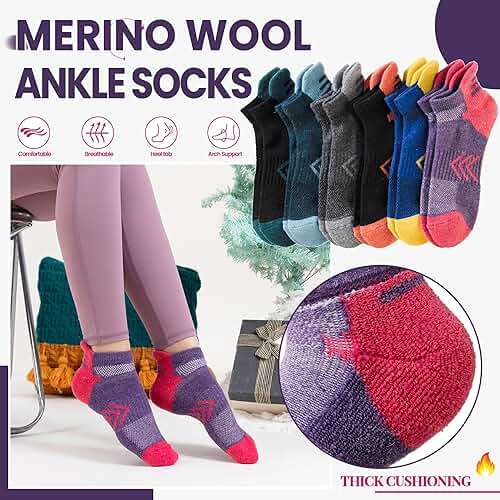 Velice Merino Wool Ankle Hiking Running Socks for Women Compression Thick Athletic Cushion Breathable No Show Socks 6 Pairs - Image 2