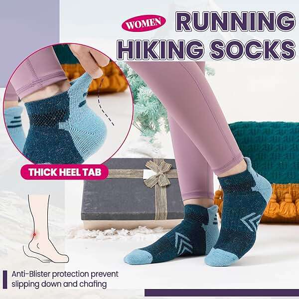 Velice Merino Wool Ankle Hiking Running Socks for Women Compression Thick Athletic Cushion Breathable No Show Socks 6 Pairs - Image 3