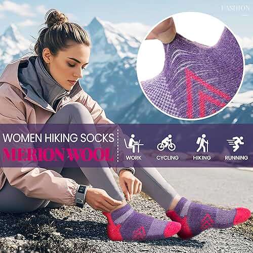 Velice Merino Wool Ankle Hiking Running Socks for Women Compression Thick Athletic Cushion Breathable No Show Socks 6 Pairs - Image 5