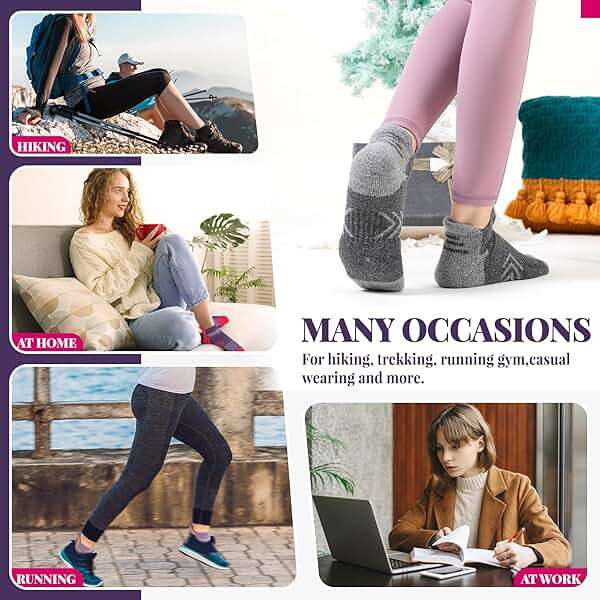 Velice Merino Wool Ankle Hiking Running Socks for Women Compression Thick Athletic Cushion Breathable No Show Socks 6 Pairs - Image 6