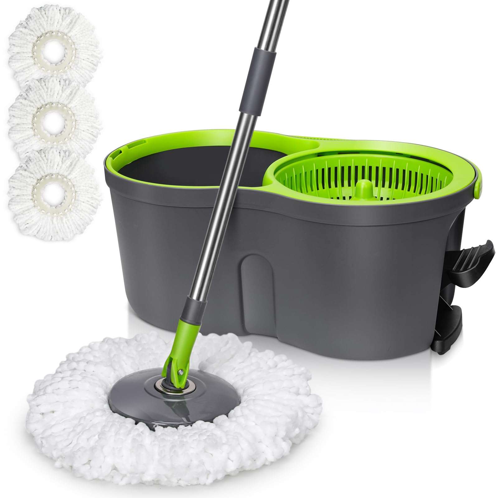 Spin Mop Bucket System,Masthome Pedal Spin Mop and Bucket with Wringer Set,EasyWring Microfiber Mop with 3 Mop Pads,360°Spinning Floor Cleaning System - Home & Office Suitable - Image 1