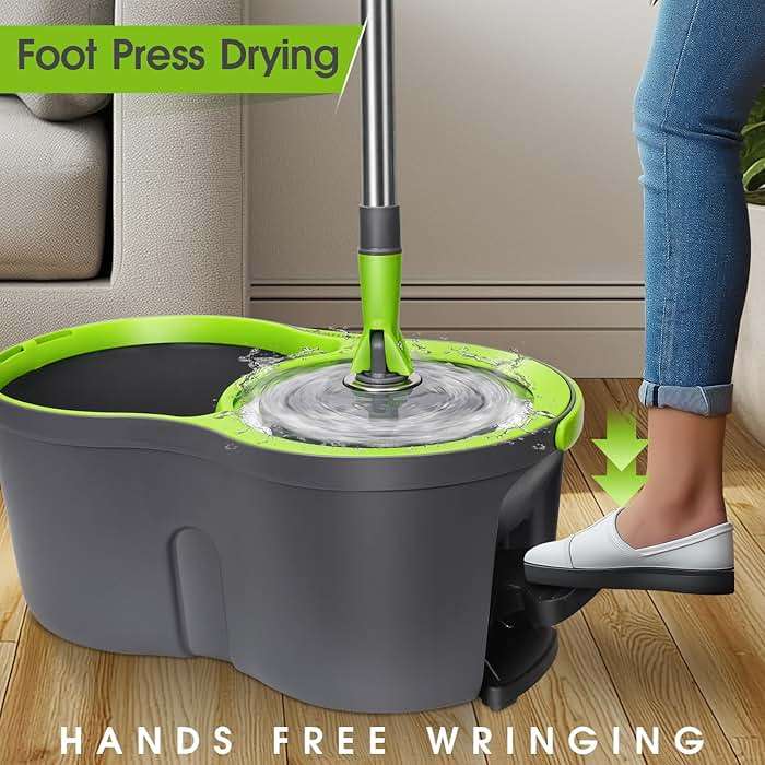 Spin Mop Bucket System,Masthome Pedal Spin Mop and Bucket with Wringer Set,EasyWring Microfiber Mop with 3 Mop Pads,360°Spinning Floor Cleaning System - Home & Office Suitable - Image 4