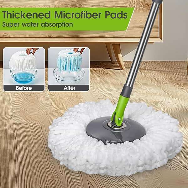 Spin Mop Bucket System,Masthome Pedal Spin Mop and Bucket with Wringer Set,EasyWring Microfiber Mop with 3 Mop Pads,360°Spinning Floor Cleaning System - Home & Office Suitable - Image 5