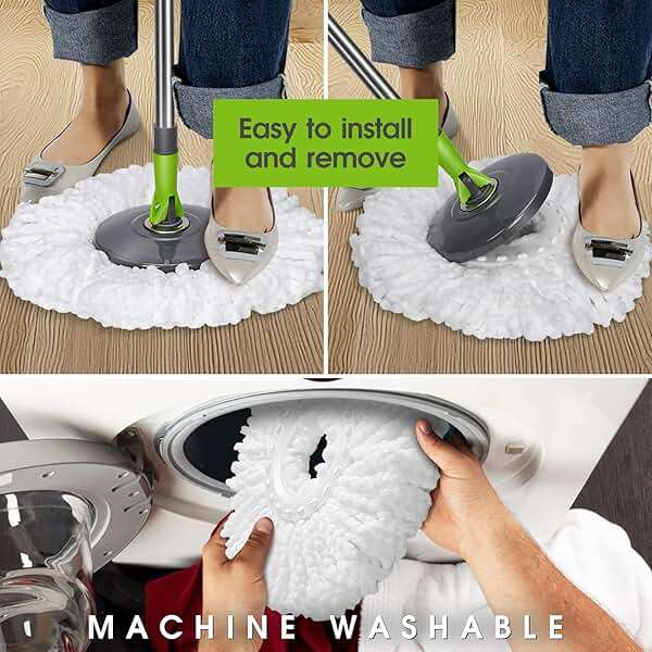 Spin Mop Bucket System,Masthome Pedal Spin Mop and Bucket with Wringer Set,EasyWring Microfiber Mop with 3 Mop Pads,360°Spinning Floor Cleaning System - Home & Office Suitable - Image 7
