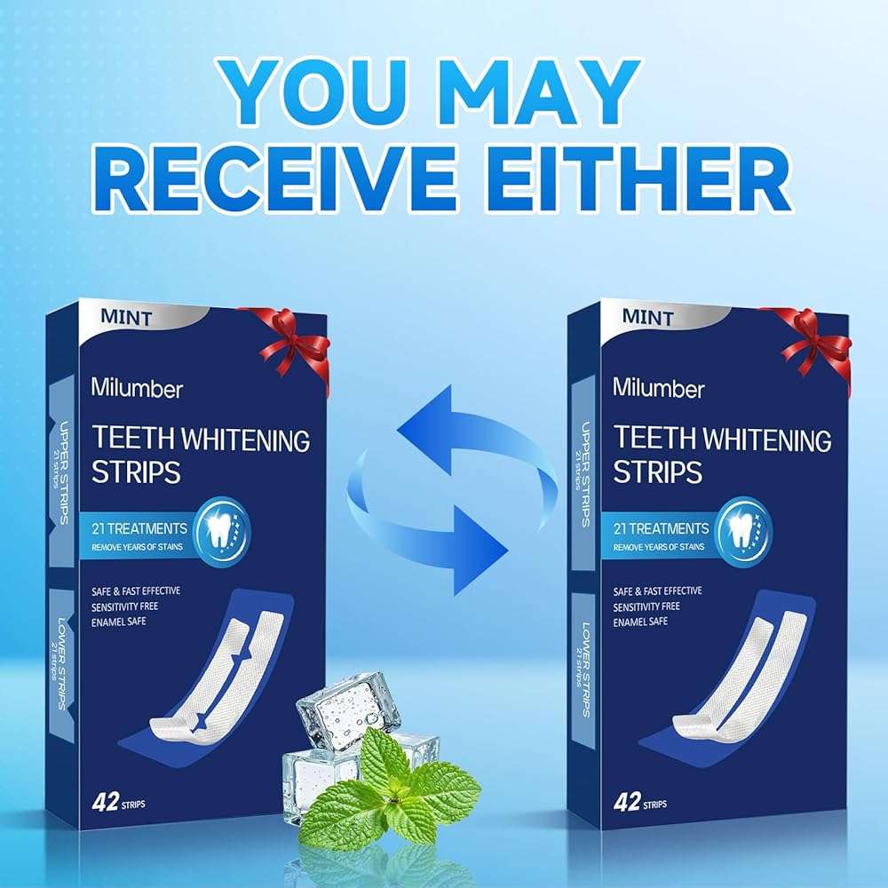 Milumber Teeth Whitening Strips for Sensitive, 42 Strips Whitener Safe Whitestrip, Deep Stains Removal Tooth Whitening, Enamel Safe Non-Slip Dry Strip Technology for Whiter Teeth, Mint - Image 2