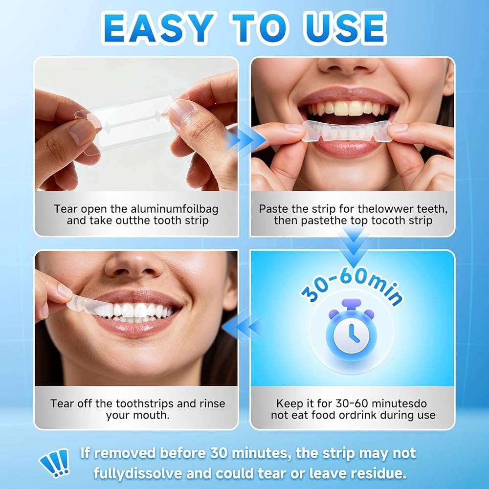 Milumber Teeth Whitening Strips for Sensitive, 42 Strips Whitener Safe Whitestrip, Deep Stains Removal Tooth Whitening, Enamel Safe Non-Slip Dry Strip Technology for Whiter Teeth, Mint - Image 4