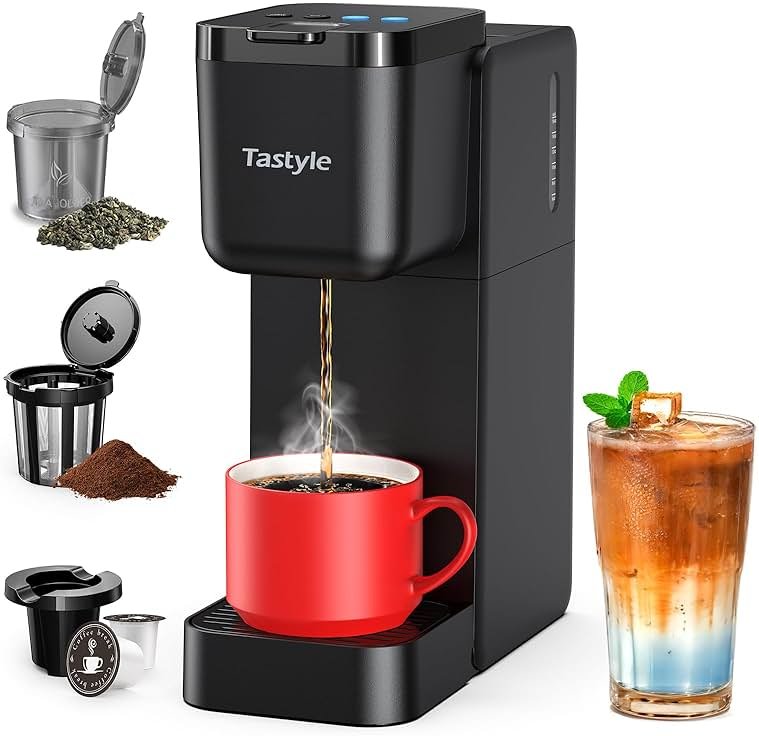 Tastyle Single Serve Coffee Maker for K Cup, Ground and Tea Leaves, Hot and Iced Coffee Machines with Bold Setting, 6 to 16 Oz Brew Sizes, Compact for Small Spaces, Black (2.0 Version) - Product Image