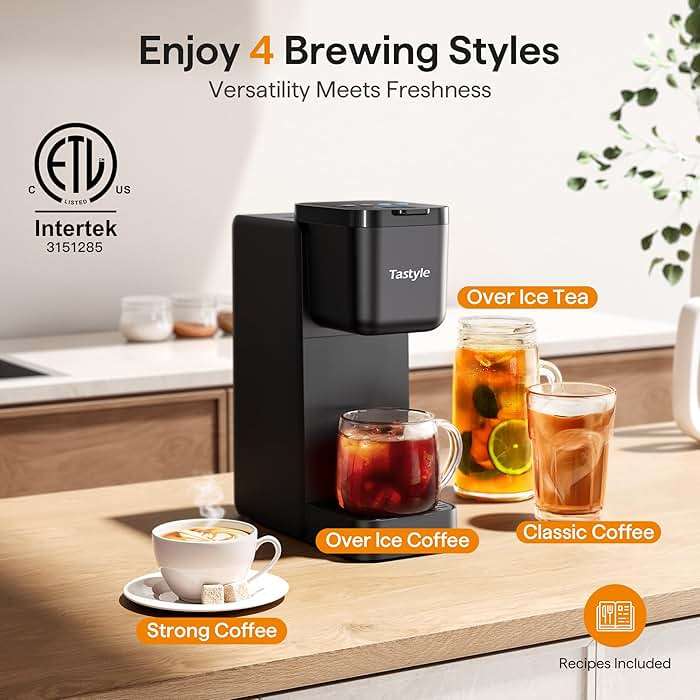Tastyle Single Serve Coffee Maker for K Cup, Ground and Tea Leaves, Hot and Iced Coffee Machines with Bold Setting, 6 to 16 Oz Brew Sizes, Compact for Small Spaces, Black (2.0 Version) - Image 4
