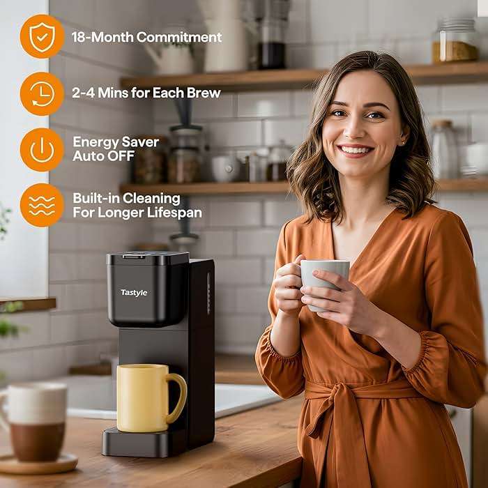 Tastyle Single Serve Coffee Maker for K Cup, Ground and Tea Leaves, Hot and Iced Coffee Machines with Bold Setting, 6 to 16 Oz Brew Sizes, Compact for Small Spaces, Black (2.0 Version) - Image 8