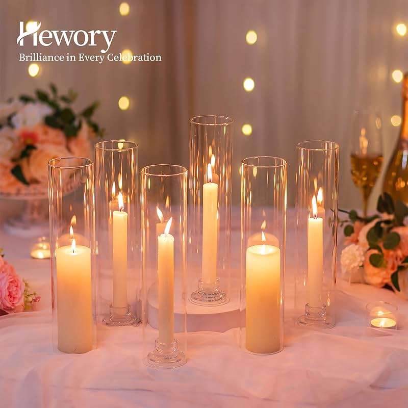 Hewory Hurricane Glass Candle Holders: 10 PCS Clear Open Ended Cylinder Candle Holder Sleeve for Candlestick Holders - Taper Candle Holder Bulk for Wedding Christmas Centerpiece Decor (D 2.5" x H 11") - Image 2