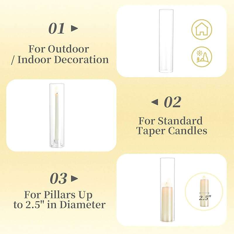 Hewory Hurricane Glass Candle Holders: 10 PCS Clear Open Ended Cylinder Candle Holder Sleeve for Candlestick Holders - Taper Candle Holder Bulk for Wedding Christmas Centerpiece Decor (D 2.5" x H 11") - Image 6