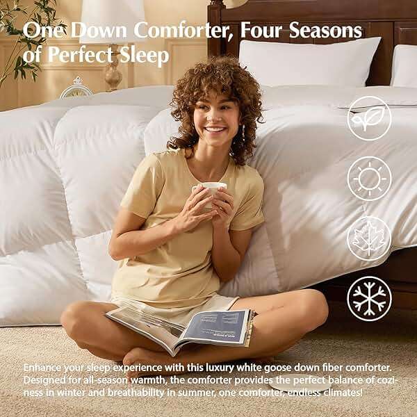 Pacific Coast Goose Feather Down Fiber Comforters Queen Size, Extra Fluffy White Duvet Insert, Ultra-Soft, Breathable, All Season Hotel Luxury Bedding Comforters, 8 Corner & Center Loops (90"x90") - Image 5