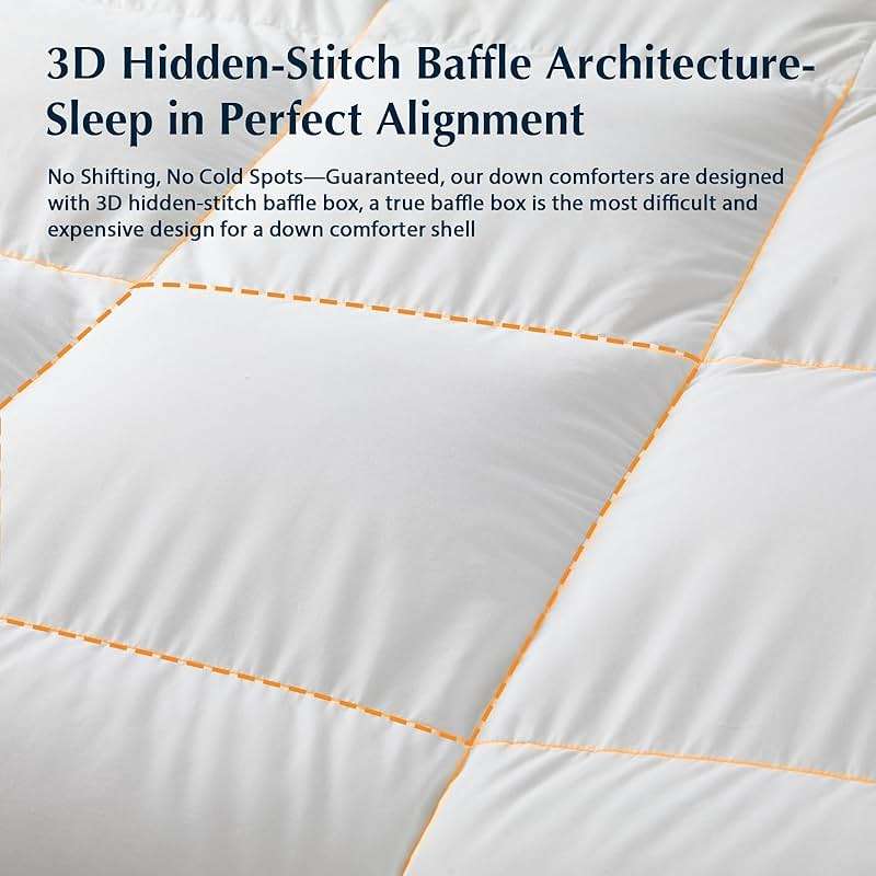 Pacific Coast Goose Feather Down Fiber Comforters Queen Size, Extra Fluffy White Duvet Insert, Ultra-Soft, Breathable, All Season Hotel Luxury Bedding Comforters, 8 Corner & Center Loops (90"x90") - Image 7