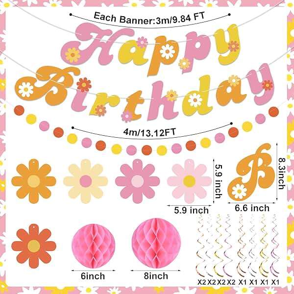 Daisy Groovy Party Decoration Boho Happy Birthday Banner Hanging Swirls and Honeycomb Ball Daisy Flower Paper Hanging Streamers for Boho Hippie Retro Birthday Party Supplies - Image 3