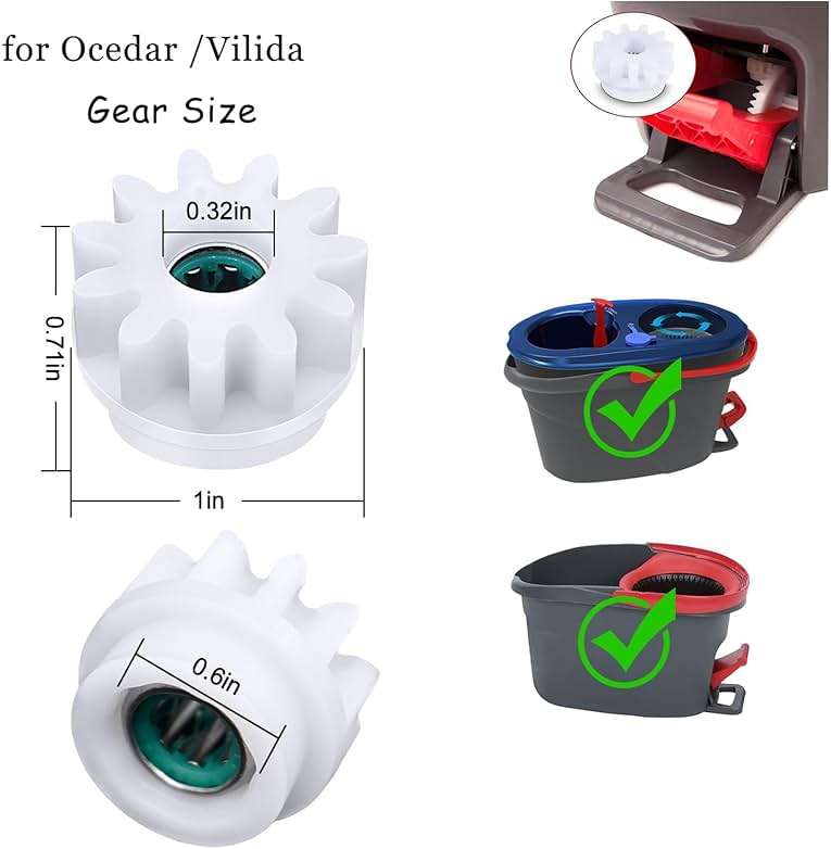 Spin Mop Bucket Gear Easy Mop Pedal Broom Bearing Gears Repair Compatible with Ocedar Vilida, One Way Clutch Bearing Bucket Gear Sprockets for 90% Rotation Mop Bucket (4PCS Gears) - Image 3