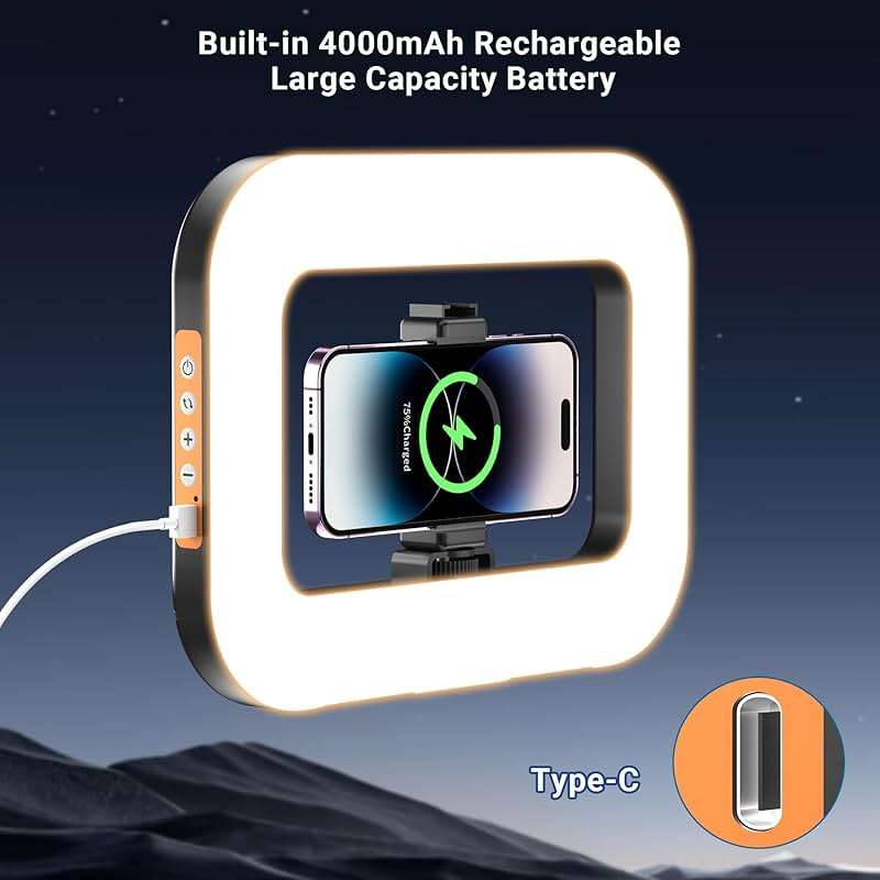 Rechargeable Ring Light Without Stand, Cordless Square Ring Light for 360 Photo Booth Accessories, Phone Video Stabilizer for iPhone with 4000mAh Built-in Battery for Video Recording Streaming - Image 5