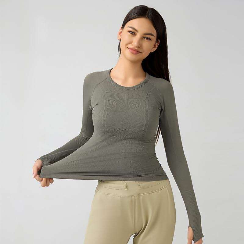 LUYAA Seamless Tight Long Sleeve Workout Tops for Women Long Sleeves Slim Fit Breathable Workout Fitness Tops Light Blue - Image 3