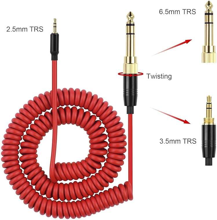 Lusgawer QC45 Coiled Audio Cable,Replacement Audio Cable Cord Compatible with Bose QC45/QC35/QC35 II/NC700 Headphones,2.5mm to 3.5mm(1/8") Extension Wire with 6.35mm(1/4") 6-16ft (Red) - Image 3