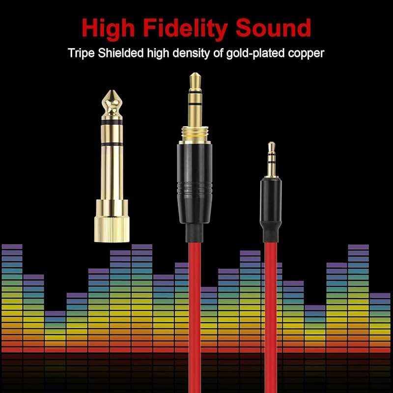 Lusgawer QC45 Coiled Audio Cable,Replacement Audio Cable Cord Compatible with Bose QC45/QC35/QC35 II/NC700 Headphones,2.5mm to 3.5mm(1/8") Extension Wire with 6.35mm(1/4") 6-16ft (Red) - Image 4