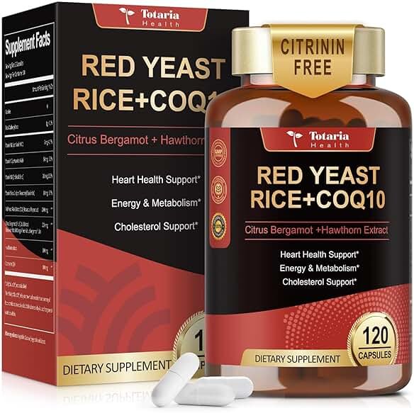 Totaria Red Yeast Rice 2,000mg with CoQ10 Supplement - Advanced Healthy Heart & Healthy Cholesterol Levels - Citrinin Free Extract Red Yeast Rice Capsules Plus Citrus Bergamot - Vegan, Non-GMO - Product Image
