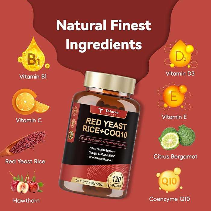 Totaria Red Yeast Rice 2,000mg with CoQ10 Supplement - Advanced Healthy Heart & Healthy Cholesterol Levels - Citrinin Free Extract Red Yeast Rice Capsules Plus Citrus Bergamot - Vegan, Non-GMO - Image 2