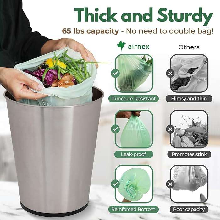 AIRNEX Compostable Kitchen Trash Bags 8 Gal - Cornstrarch Leakproof & Tear Resistant 50 Compost Bags - OK Compost Home & Seedling Certified 0.22 mm Kitchen Garbage Bags - Image 3