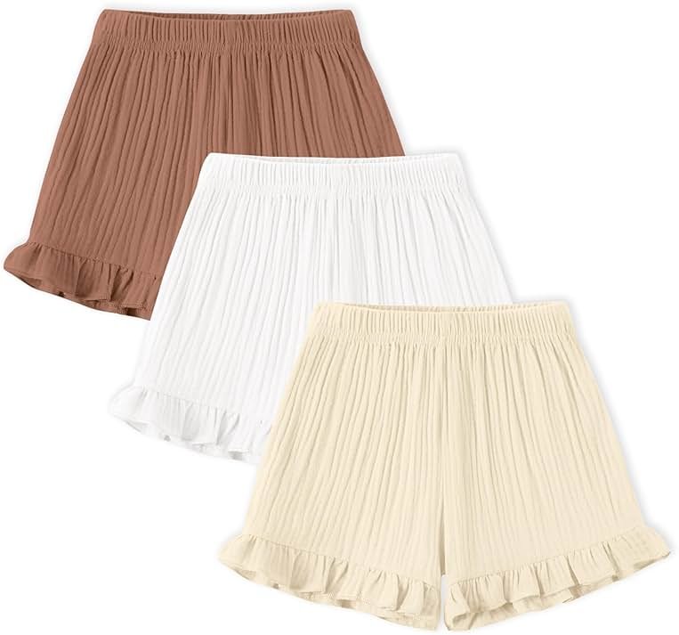 DREAM BUS 3 Pack Baby Girls Shorts Toddler Summer Casual Shorts Cotton Toddler Girls Ruffled Shorts Newborn Infant Bloomers - Product Image
