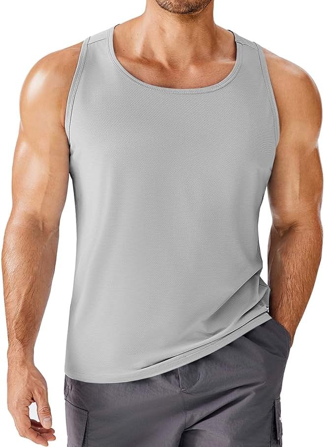 PINSPARK Beach Tank Tops for Men Summer Quick Dry Sleeveless Gym Workout Shirts Mens Athletic Running Tank Top UPF 50+ - Product Image