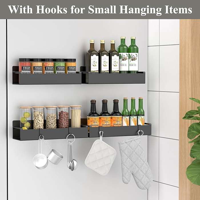 HuggieGems 4 Pack Magnetic Spice Rack Organizer for Refrigerator and Oven, Black Fridge Organizers and Storage for Kitchen - Image 3