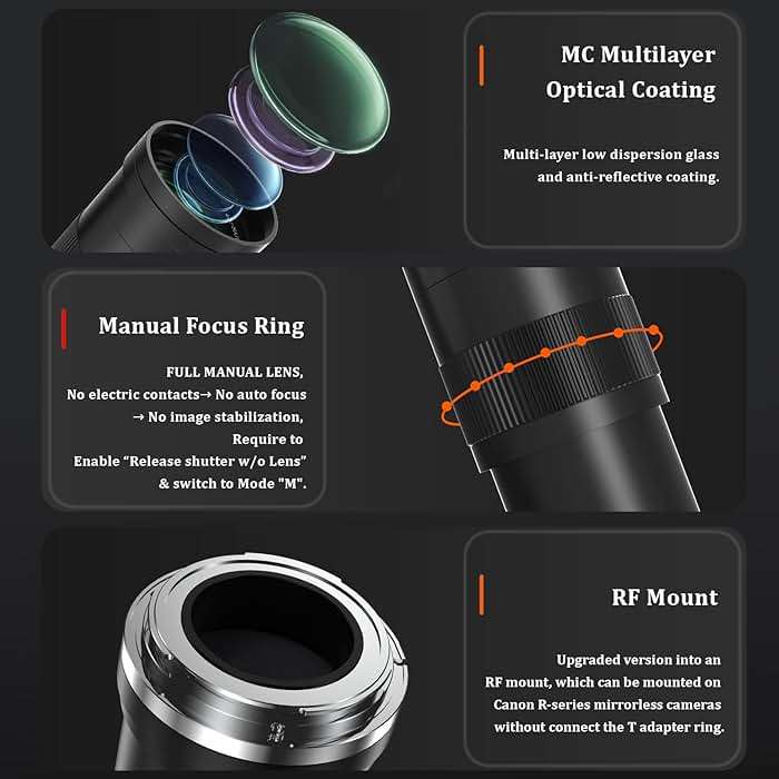 BENOISON Telephoto Lens RF Lens for Canon, 420-800mm Manual Focus MF Zoom Lens for Canon EOS R, Ra, RP, R3, R5, R5 C, R6, R6 Mark II, R7, R8, R10, R50, R100 Mirrorless - Image 6