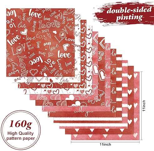 Valentines Pattern Paper Double Sided Valentine Decorative Scrapbook Craft Paper,Love Heart Red Black Cardstock for Valentines Craft Supplies Card Making Scrapbook(12 Design,24 Sheet,11 x 11 Inch) - Image 3