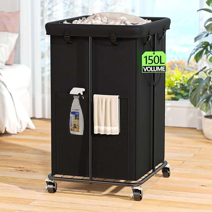 Rolling Laundry Hamper with Wheels – 150L Laundry Basket with Removable Bag & Sturdy Metal Frame, Large Tall Dirty Clothes Hampers for Bedroom, Laundry Room, Apartment, Dorm – Black - Image 2