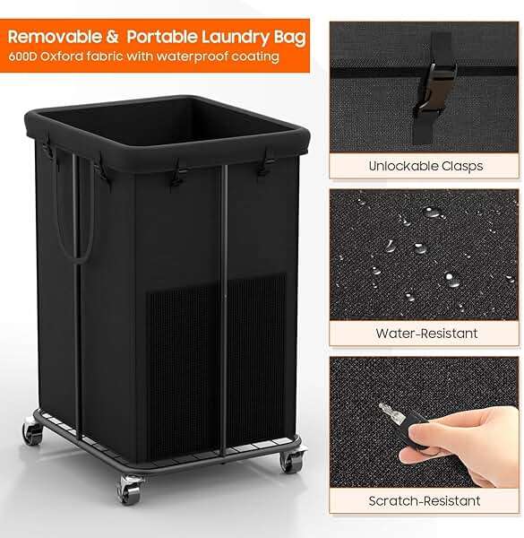 Rolling Laundry Hamper with Wheels – 150L Laundry Basket with Removable Bag & Sturdy Metal Frame, Large Tall Dirty Clothes Hampers for Bedroom, Laundry Room, Apartment, Dorm – Black - Image 7