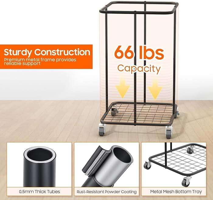 Rolling Laundry Hamper with Wheels – 150L Laundry Basket with Removable Bag & Sturdy Metal Frame, Large Tall Dirty Clothes Hampers for Bedroom, Laundry Room, Apartment, Dorm – Black - Image 8