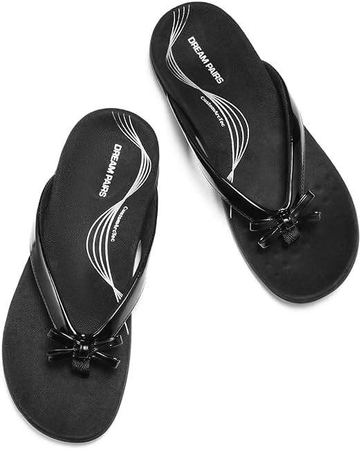 DREAM PAIRS Women's Arch Support Flip Flops Comfortable Dressy Orthopedic Thong Sandals Slides with Bow for Walking Summer Vacation - Image 5