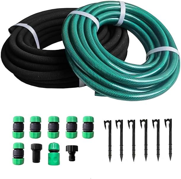 Customizable Soaker Hose System - 1/2 Inch x 50ft Soaker Hose with 25ft Garden Hose, Irrigation Weeping Hose with Reinforced Fittings for Raised Garden Flower Bed, Vegetables and Shrub Plants - Product Image