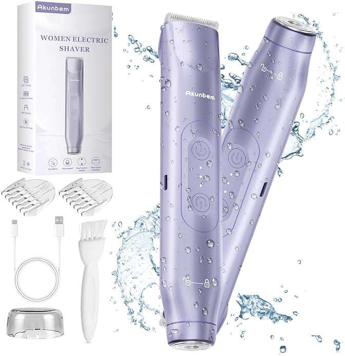 Akunbem Bikini Trimmer for Women - 2 in 1 Electric Razors for Women - Dual Head Electric Shaver - IPX7 Waterproof Wet & Dry Use Body Hair Trimmer and Facial Hair Remover for Bikini Underarm Leg Arm - Image 2