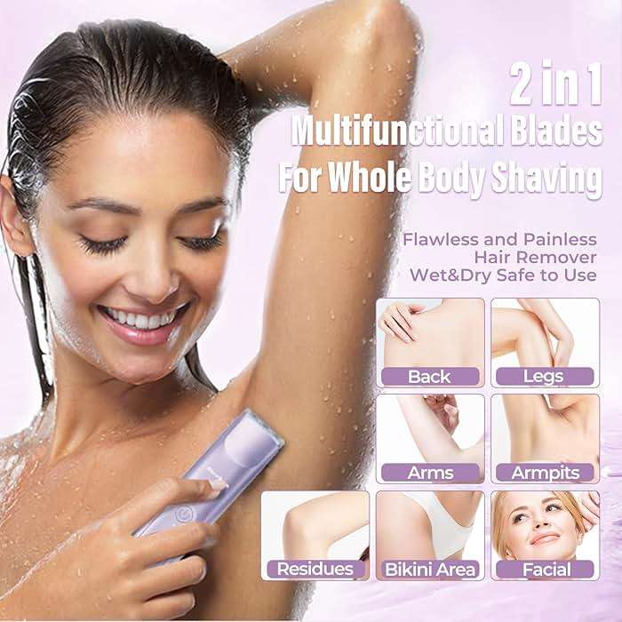 Akunbem Bikini Trimmer for Women - 2 in 1 Electric Razors for Women - Dual Head Electric Shaver - IPX7 Waterproof Wet & Dry Use Body Hair Trimmer and Facial Hair Remover for Bikini Underarm Leg Arm - Image 5