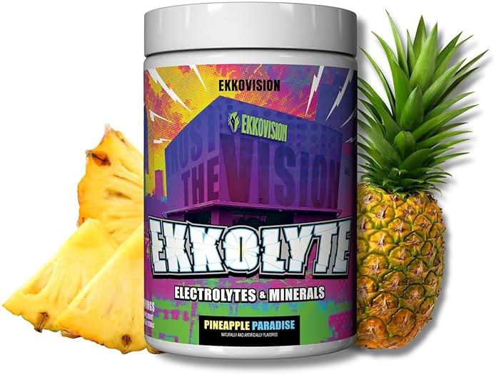 Ekkovision Ekkolyte Electrolytes and Minerals Powder, 50 MG Vitamin C & 155 MG Magnesium for Hydration Support, Essential Electrolytes for Women and Men, Pineapple Paradise Flavor, 120 Servings - Image 1