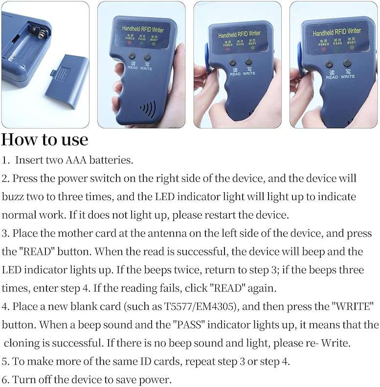 Tqsbeyah RFID Reader Writer Handheld 125KHz RFID Writer Copier Smart ID Card Duplicator Used for T5577 or EM4305 - Image 6