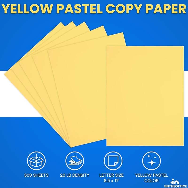 1InTheOffice Yellow Copy Paper, Printer Paper, Colored Copy Paper, 20 lbs., 8.5" x 11", 20 lbs., 500 Pack - Image 2