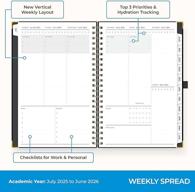 Blue Sky 2025-2026 Weekly and Monthly Academic Year Planner Calendar, July 2025 - June 2026, 5" x 8", Faux Leather Cover, Wirebound, Storage Pocket, Laminated Tabs, Black - Image 3