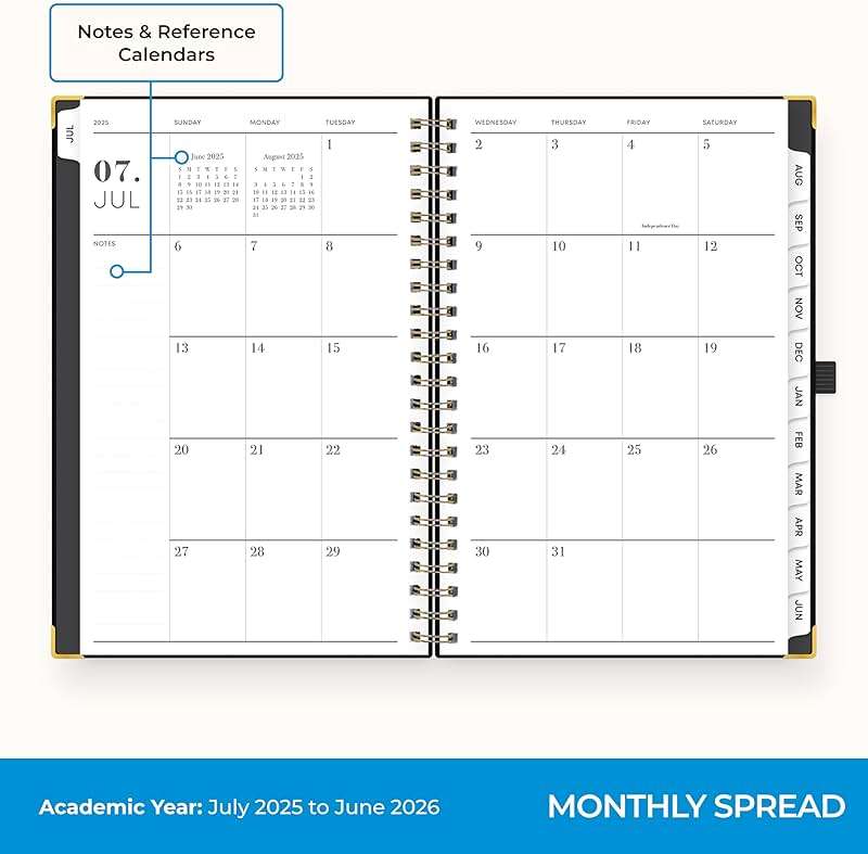 Blue Sky 2025-2026 Weekly and Monthly Academic Year Planner Calendar, July 2025 - June 2026, 5" x 8", Faux Leather Cover, Wirebound, Storage Pocket, Laminated Tabs, Black - Image 4