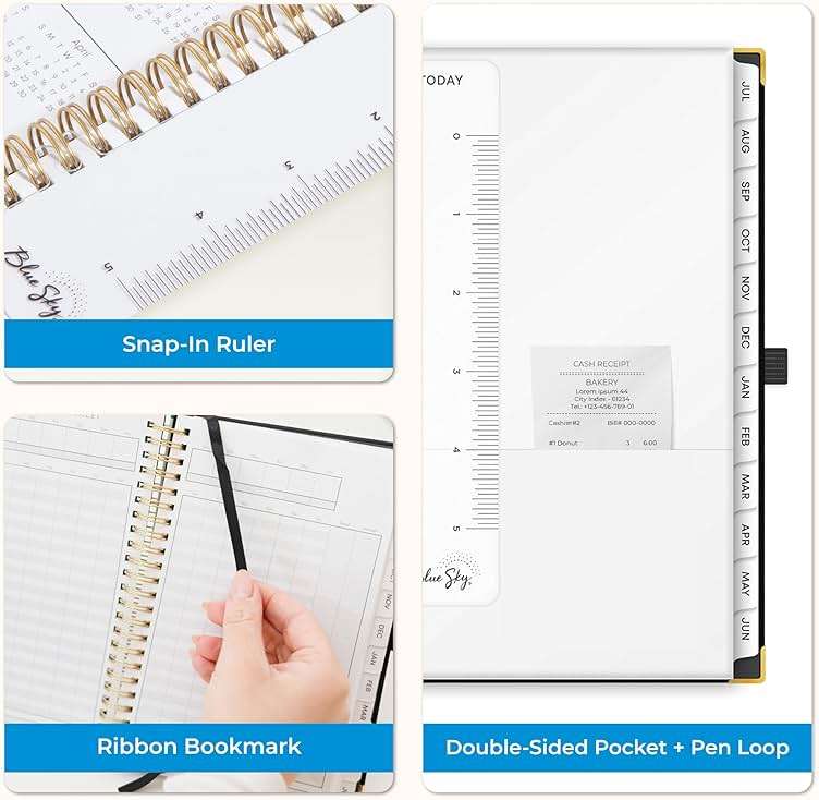 Blue Sky 2025-2026 Weekly and Monthly Academic Year Planner Calendar, July 2025 - June 2026, 5" x 8", Faux Leather Cover, Wirebound, Storage Pocket, Laminated Tabs, Black - Image 7