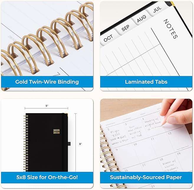Blue Sky 2025-2026 Weekly and Monthly Academic Year Planner Calendar, July 2025 - June 2026, 5" x 8", Faux Leather Cover, Wirebound, Storage Pocket, Laminated Tabs, Black - Image 8