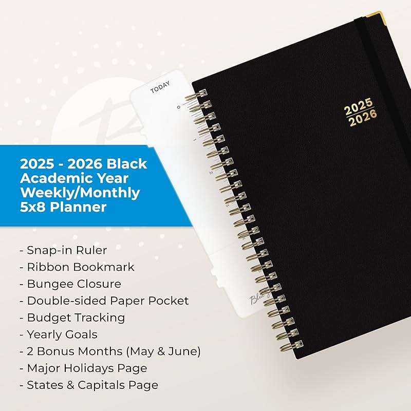 Blue Sky 2025-2026 Weekly and Monthly Academic Year Planner Calendar, July 2025 - June 2026, 5" x 8", Faux Leather Cover, Wirebound, Storage Pocket, Laminated Tabs, Black - Image 9