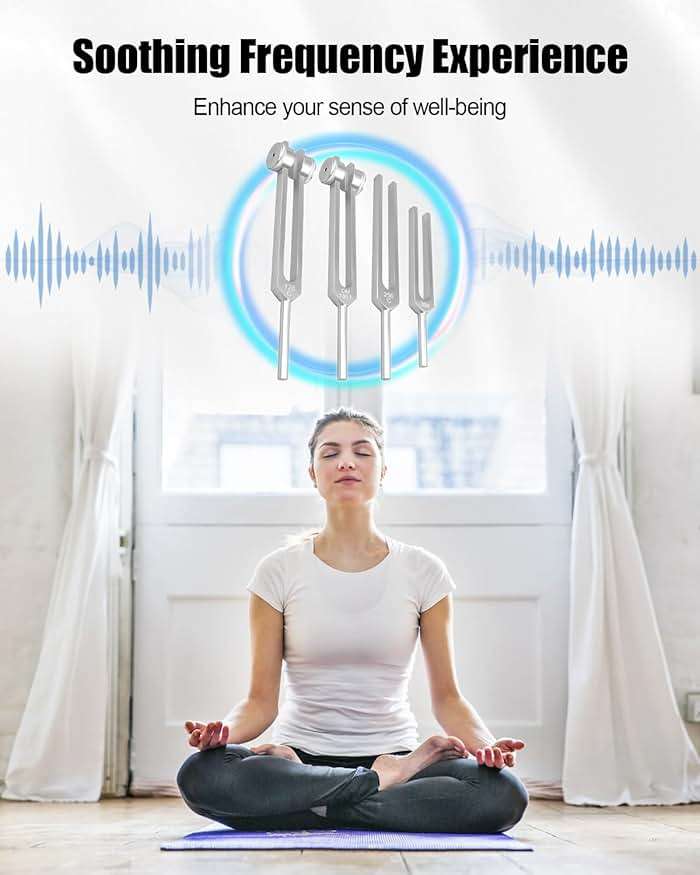 TIKSCIENCE Resonance Tuning Forks for Healing Set Inlcuding c128Hz om136.1Hz c256Hz 384Hz Hockey Puck Activator, Chakra Sound Therapy Instruments Tuning Fork Set - Image 2