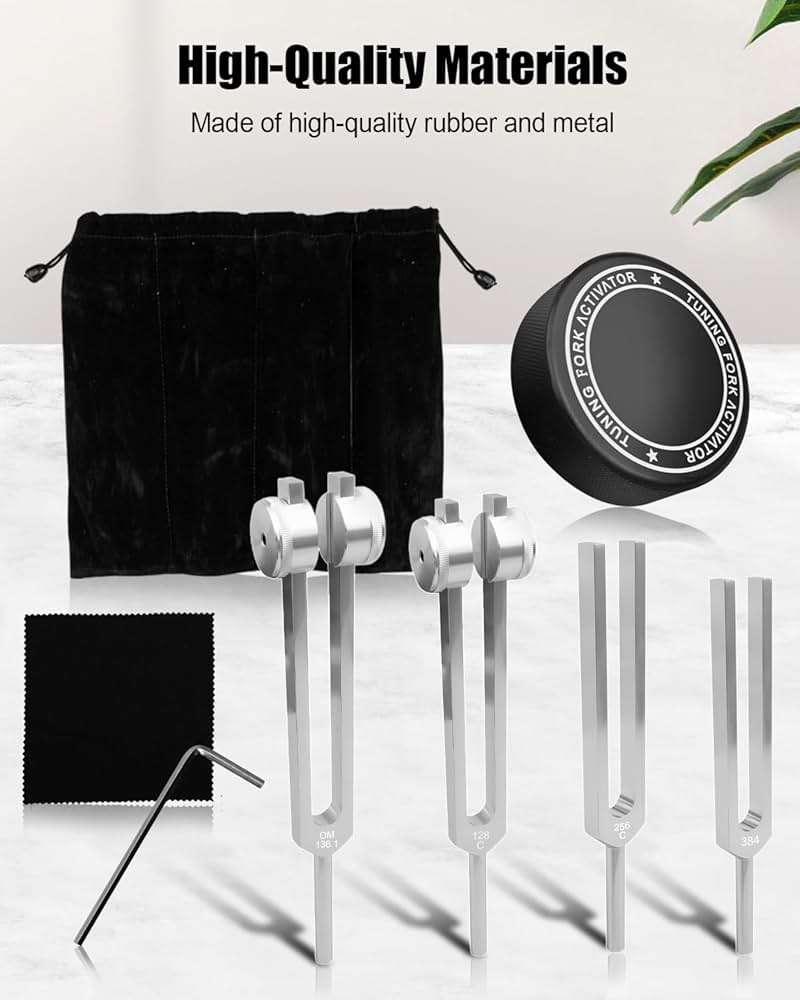TIKSCIENCE Resonance Tuning Forks for Healing Set Inlcuding c128Hz om136.1Hz c256Hz 384Hz Hockey Puck Activator, Chakra Sound Therapy Instruments Tuning Fork Set - Image 3