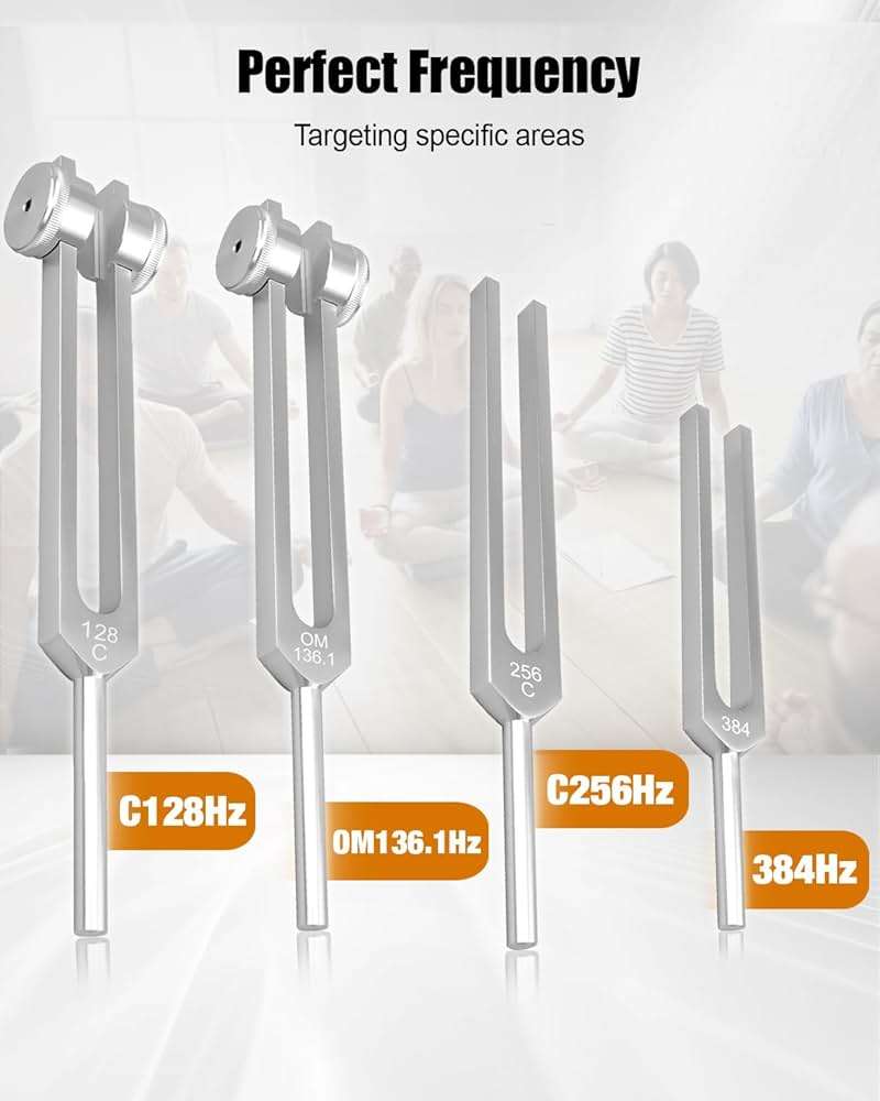 TIKSCIENCE Resonance Tuning Forks for Healing Set Inlcuding c128Hz om136.1Hz c256Hz 384Hz Hockey Puck Activator, Chakra Sound Therapy Instruments Tuning Fork Set - Image 5