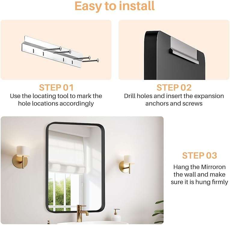 Bathroom Mirror for Wall, 30x22 Inch Rounded Rectangle Mirror, Black Metal Framed Bathroom Vanity Mirror for Restroom Farmhouse, Anti-Rust, Tempered Glass, Horizontally or Vertically Hanging - Image 6